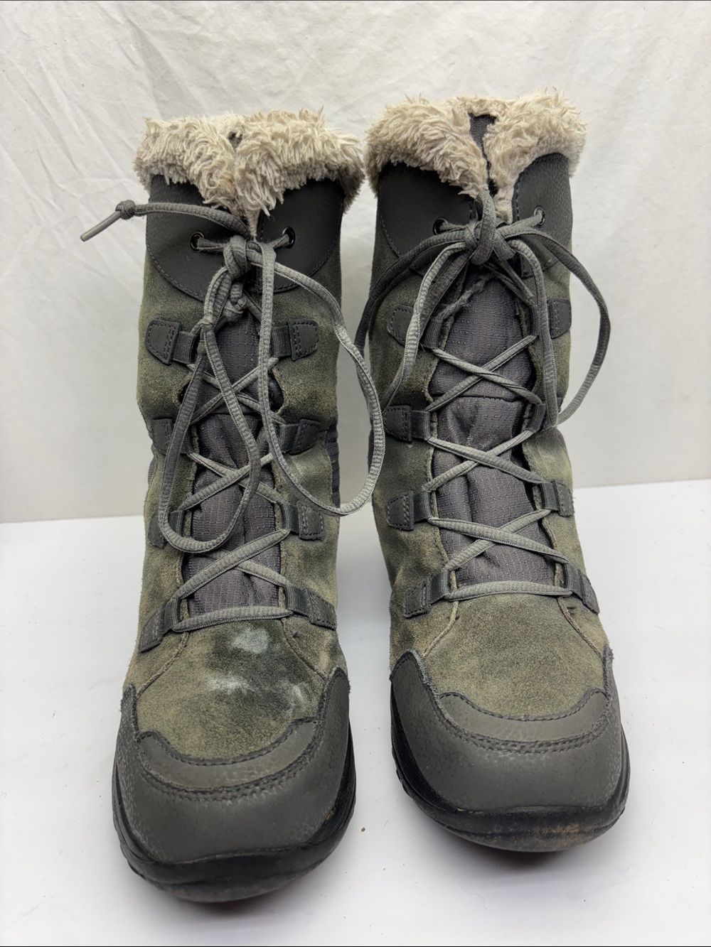 Columbia Women's Gray Fur-Trim Lace-Up Winter Boots, SZ 9, box 2G